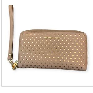 Michael Kors Blush Pink And Gold Dot Wristlet Wallet